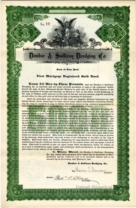 Bond - Dunbar & Sullivan Dredging Co. 
First Mortgage Registered Gold Bond