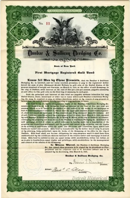Bond - Dunbar & Sullivan Dredging Co. 
First Mortgage Registered Gold Bond