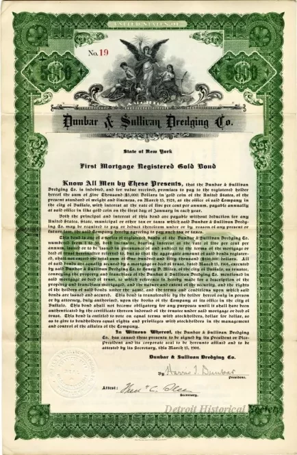 Bond - Dunbar & Sullivan Dredging Co. 
First Mortgage Registered Gold Bond