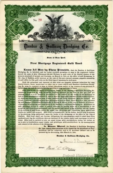 Bond - Dunbar & Sullivan Dredging Co. 
First Mortgage Registered Gold Bond