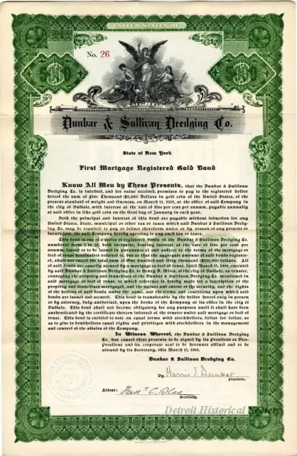 Bond - Dunbar & Sullivan Dredging Co. 
First Mortgage Registered Gold Bond