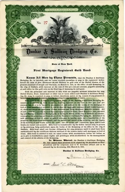 Bond - Dunbar & Sullivan Dredging Co. 
First Mortgage Registered Gold Bond