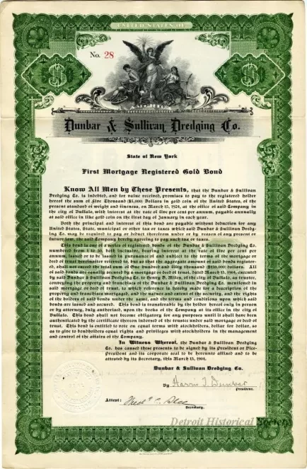 Bond - Dunbar & Sullivan Dredging Co. 
First Mortgage Registered Gold Bond