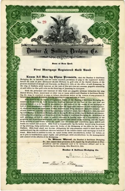 Bond - Dunbar & Sullivan Dredging Co. 
First Mortgage Registered Gold Bond