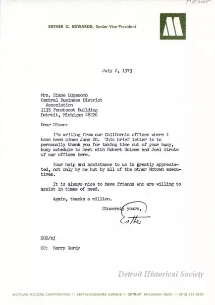 Letter - Motown Record Corporation