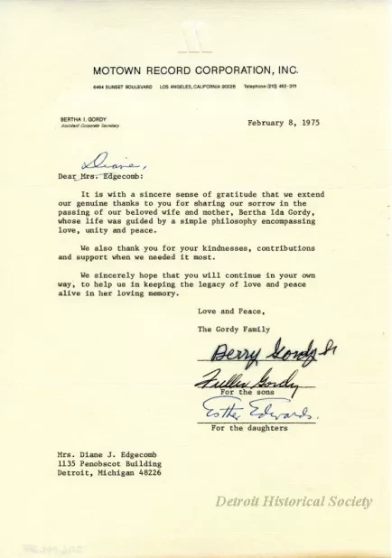 Letter - Motown Record Corporation, Inc.