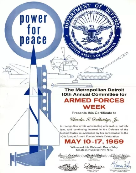 Certificate, Attendance - Metropolitan Detroit 10th Annual Committee for
Armed Forces Week