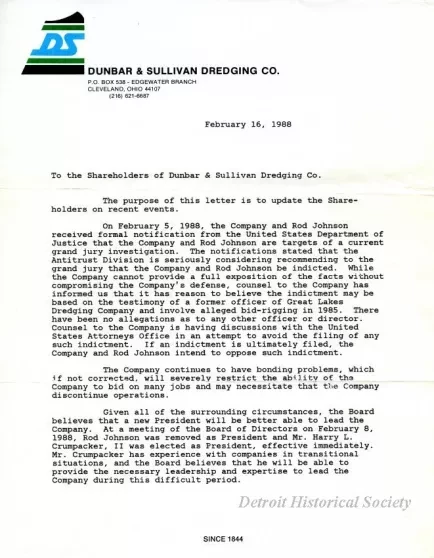 Letter - Dunbar & Sullivan Dredging Co.