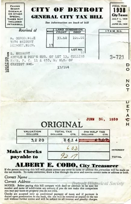 Bill, Tax - City of Detroit
General City Tax Bill