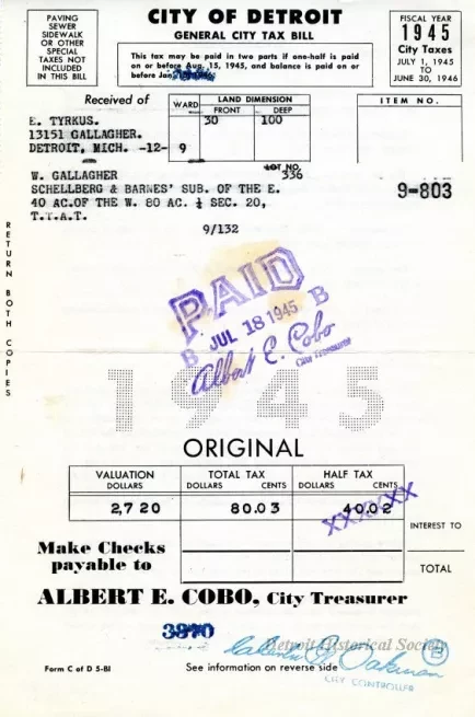Bill, Tax - City of Detroit
General City Tax Bill