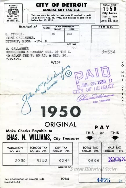 Bill, Tax - City of Detroit
General City Tax Bill
