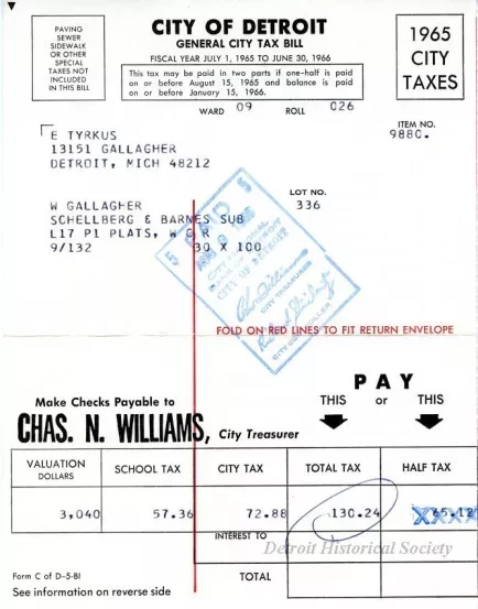 Bill, Tax - City of Detroit
General City Tax Bill
