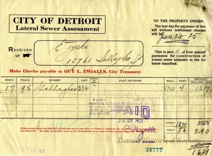 Bill, Tax - City of Detroit
Lateral Sewer Assessment