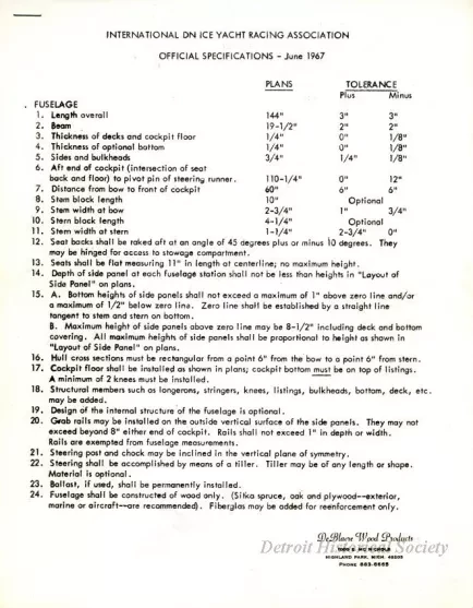 Specification - International DN Ice Yacht Racing Association 
Official Specifications - June, 1967