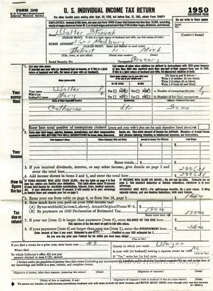Return, Tax - U. S. Individual Income Tax Return
