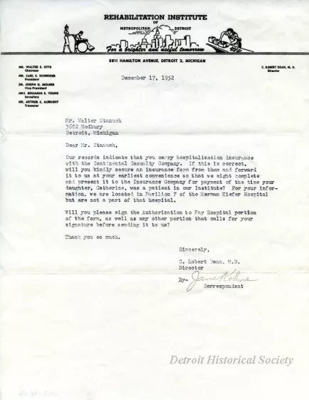 Letter - Rehabilitation Institute of Metropolitan Detroit
