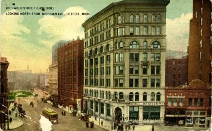 Postcard - Griswold Street (East Side), 
Looking North from Michigan Ave., Detroit, Mich.