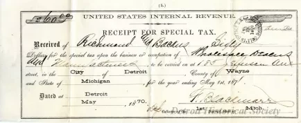 Receipt - United States Internal Revenue
Receipt for Special Tax