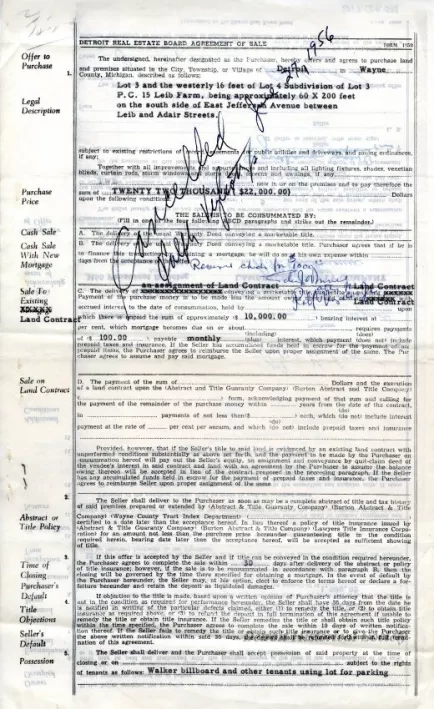 Agreement - Detroit Real Estate Board Agreement of Sale