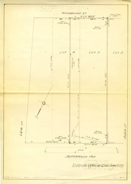 Survey, Land - Plat of Survey of Lot 3 & W'ly [Westerly] 16' of Lot 4,
Plat of Subdivision of Leib Farm, City of Detroit, Liber 1, Page 130