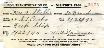 Pass - Huron Transportation Co. - Visitor's Pass