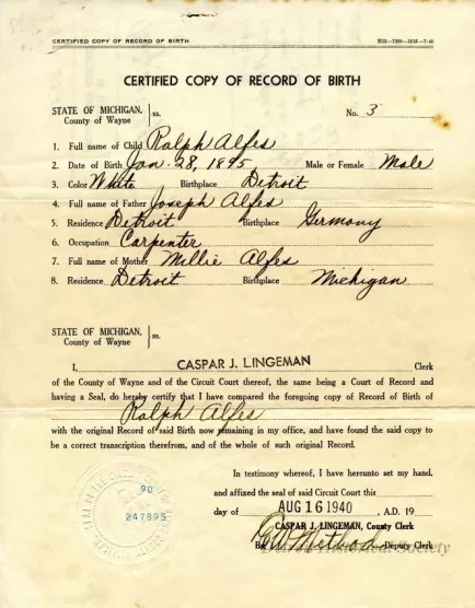 Certificate, Birth - Certified Copy of Record of Birth