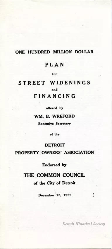 Brochure - One Hundred Million Dollar Plan
for Street Widenings and Financing