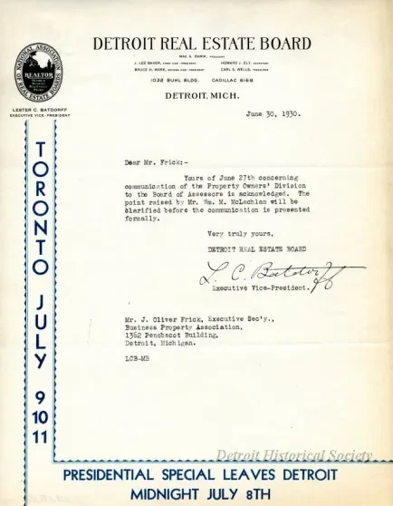 Letter - Property Owners' Division of the Detroit Real Estate Board
Membership Roster