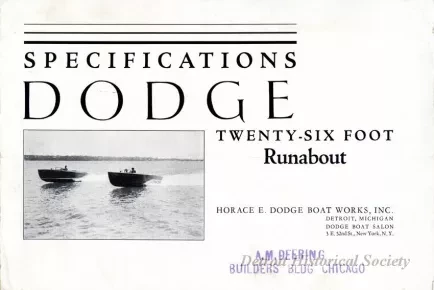 Brochure - Specifications
Dodge Twenty-Six Foot Runabout