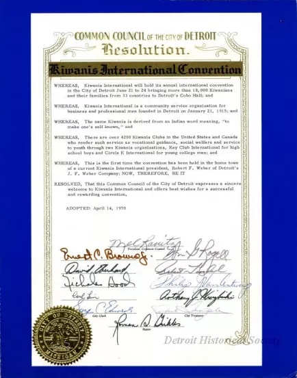Resolution - Common Council of the City of Detroit 
Resolution