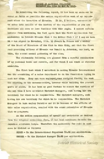 Report - Report of National Organizer
November 11, 1914 to May 8, 1917