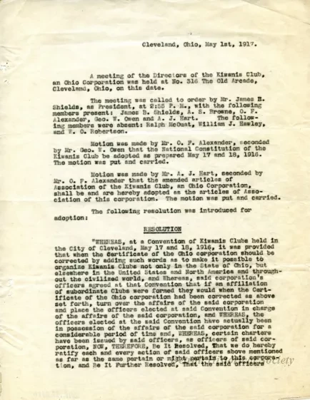 Minutes - Minutes - International Kiwanis Convention
Cleveland, May 1, 1917