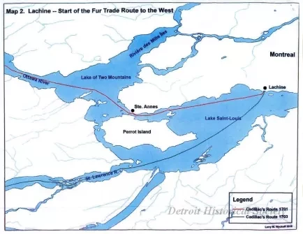 Map - Antoine LaMothe Cadillac's Journey from Montreal to Detroit