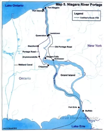 Map - Antoine LaMothe Cadillac's Journey from Montreal to Detroit