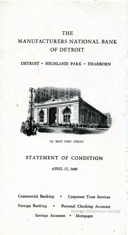 Statement, Financial - The Manufacturers National Bank of Detroit
Statement of Condition