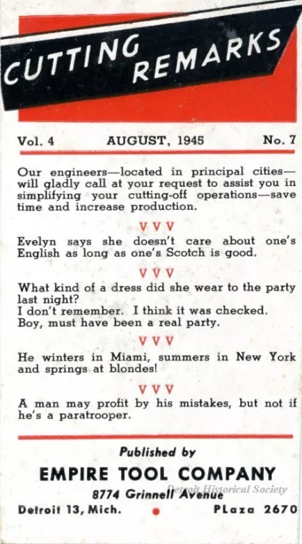 Card, Advertising - Cutting Remarks