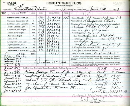 Log, Ship's - Engineer's Log 
Steamer, Eastern States