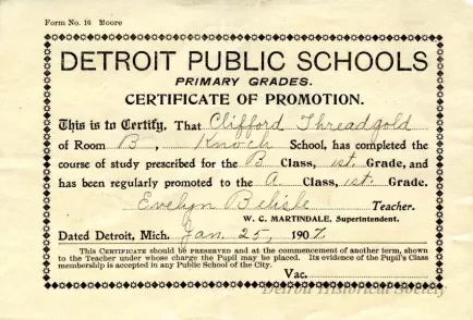 Certificate, Achievement - Detroit Public Schools
Primary Grades
Certificate of Promotion