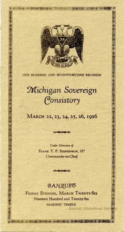 Program - One Hundred and Seventy-Second Reunion
Michigan Sovereign Consistory