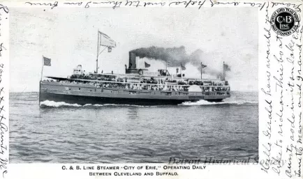 Postcard - C&B Line Steamer "City of Erie," Operating Daily 
Between Cleveland and Buffalo