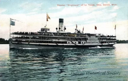 Postcard - Steamer "Greyhound" off for Toledo, Ohio, Detroit, Mich.