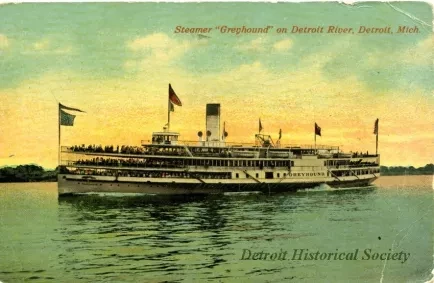 Postcard - Steamer "Greyhound" on Detroit River, Detroit, Mich.