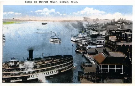 Postcard - Scene on Detroit River, Detroit, Mich