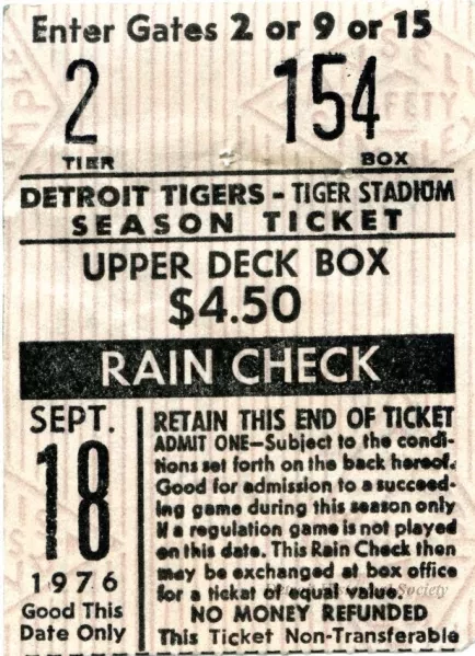 Ticket, Admission - Detroit Tigers - Tiger Stadium
Season Ticket