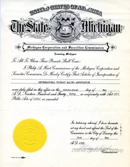 Certificate - The State of Michigan
Michigan Corporation and Securities Commission