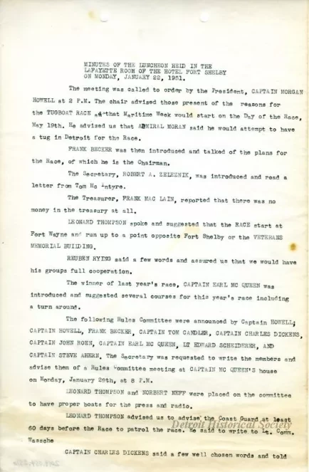 Minutes - Minutes of the Luncheon Held in the Lafayette Room of 
the Hotel Fort Shelby on Monday, January 22, 1951