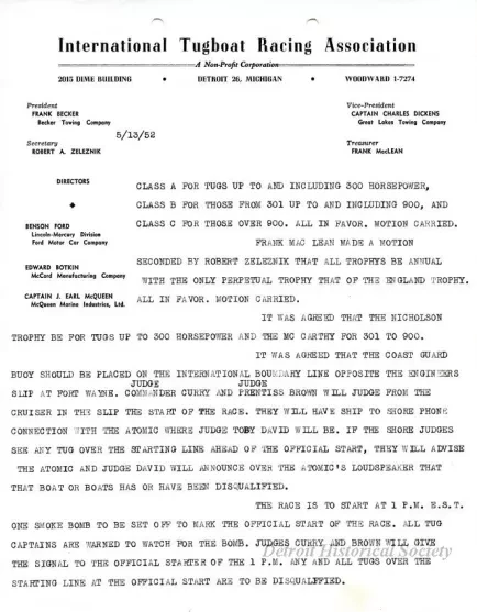 Minutes - Minutes of Meeting Held at the Home of Captain McQueen at Amherstburg on Tuesday, May 13, 1952