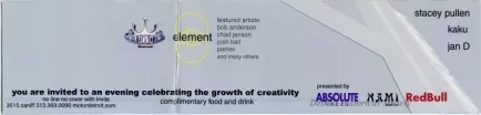 Flier - Element One Year Anniversary Oct > 28 > 00