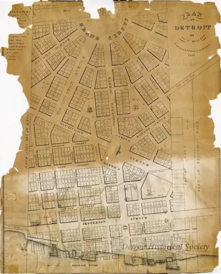 Map - Plan of Detroit by John Mullett, Engraved & Published by J.O. Lewis
