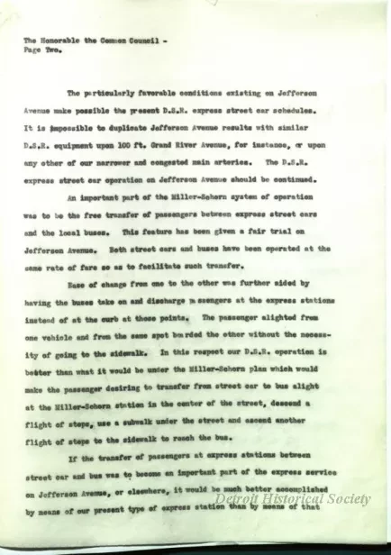 Report - Report of the Street Railway Commission to the 
Honorable Common Council on the Miller-Schorn System